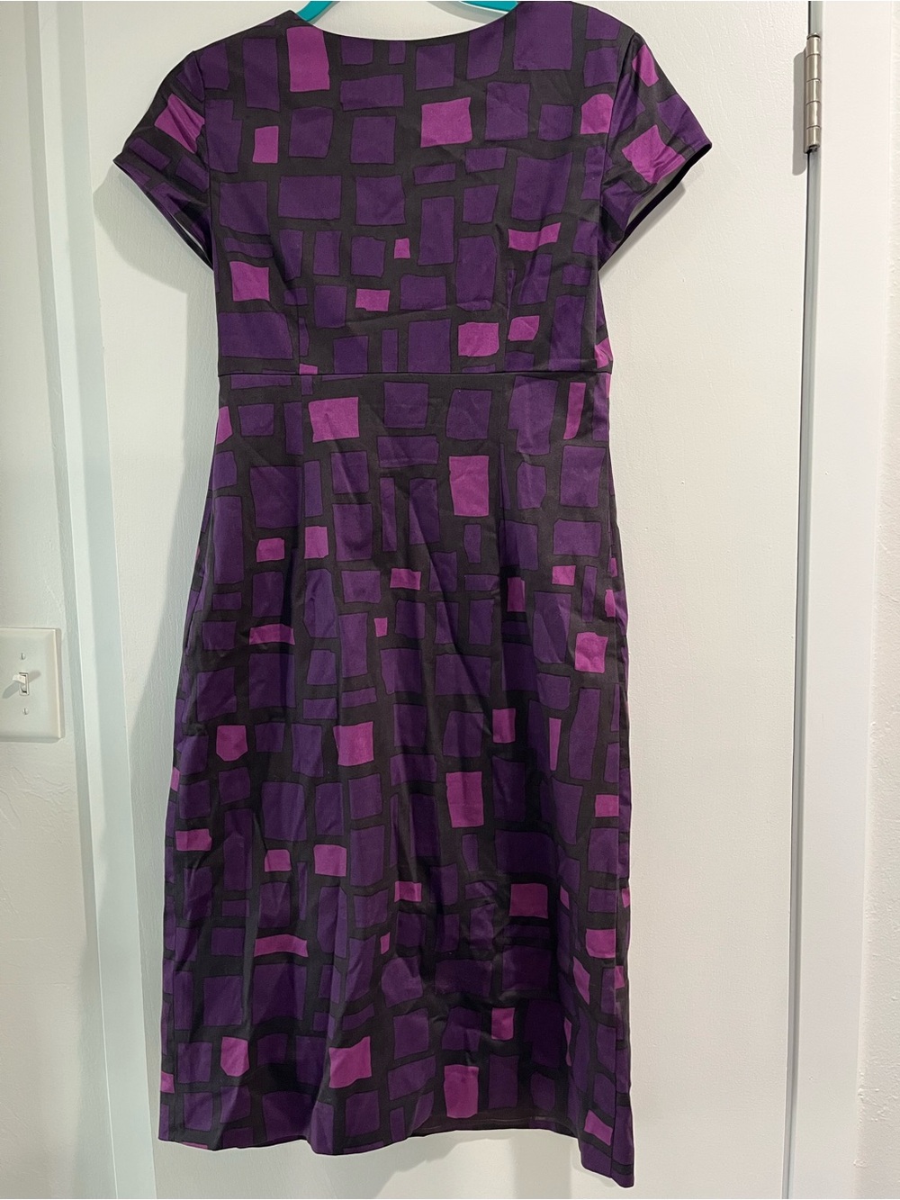 Boden Purple Geometric Midi Dress with Embellished Neckline - Picture 3 of 9